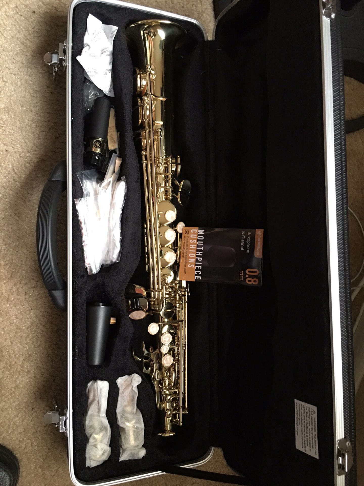 Soprano Sax never used I purchased it but I don’t have the wind to play it
