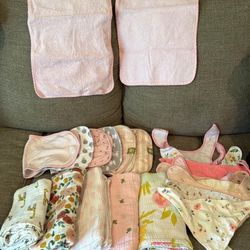 Baby Items- Bibs, Burp Rag, Changing Table Cover 