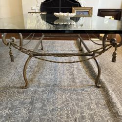 Large Glass And Wrought Iron Coffee Table 