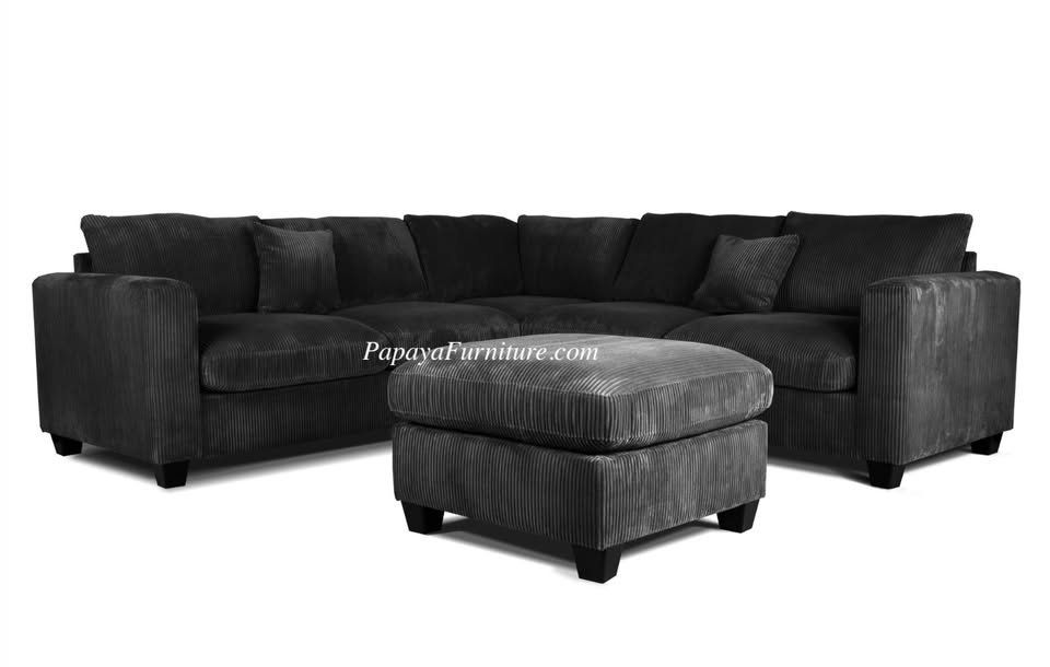 Modern Black Fabric Sectional Sofa and Ottoman Set Ashley Style BIG Discount Furniture Warehouse SALE Corner Couch Beige Grey White Green Many color