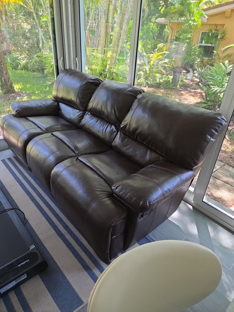 Santa Rosa Blended Leather Reclining Sofa In Brown