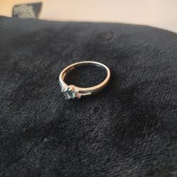 Sterling Silver Ring With Natural Center Stones &3 Small Diamond Around Them  Sz9-10
