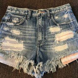 Ladies Juniors Hollister Patriotic Fourth Of July Flag Shorts Sz 1