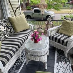 Patio Furniture, Wicker& Bamboo, Couch And Chair, Coffee Table And Rug