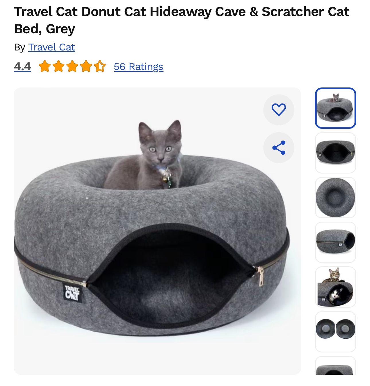 New Cat Travel Donut Bed Calming Pet Case Grey