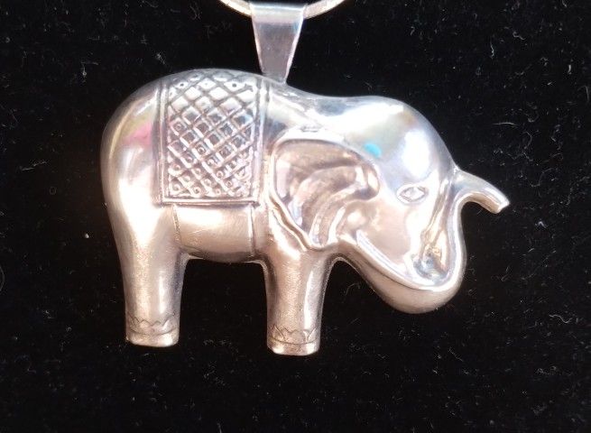 Large Sterling Silver Elephant Necklace 