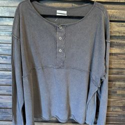Urban Outfitters Freddie Henley Tunic Top in Grey Womens SML Long Sleeve EUC