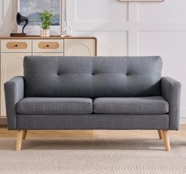 Mid Century Loveseat Sofa - Button Tufted Small Couch for Living Room & Bedroom, Solid Frame & Easy Assembly，Gray