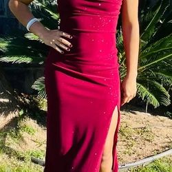 Windsor Burgundy Dress w/Slit, Sparkly, Midi~ Size XS