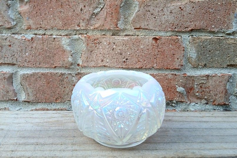 Vintage White Opalescent Glass Rose Bowl