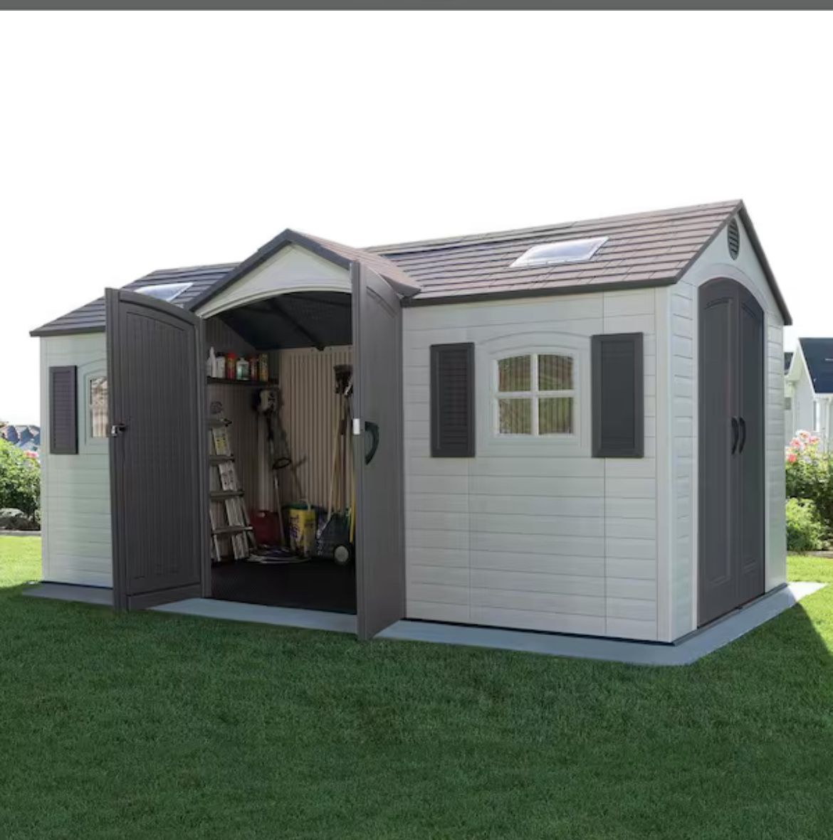 Lifetime 15 ft. x 8 ft. Resin Double Door, Dual Entry Storage Shed (109 sq. ft.)