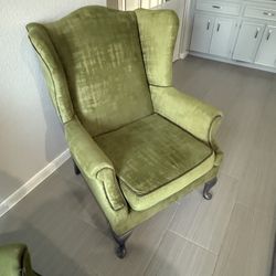 (Reupholstered )Green Velvet Wing back Chair Pair