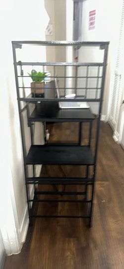 Black Computer Desk with Hutch and Power Strip