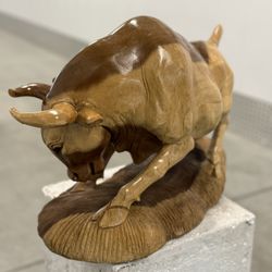 Hand Carved Wooden Cow Sculpture 