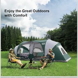 Tent 12-Person-Camping-Tents,3 Room Family Tents,Waterproof Windproof Family Tent with Top Rainfly,6 Large Mesh Windows,Double Layer,Easy Set Up, Port