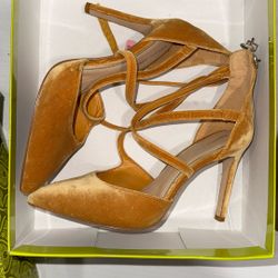 Velvet Mustard Yellow Heels