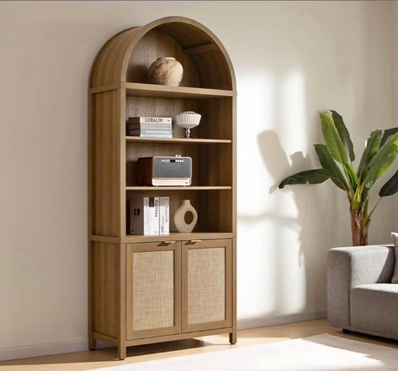 Book Shelf Arched Cabinet Bookshelf Arch 84.2" Tall Bookcase 5 Tier Large Bookshelves with Doors Sto