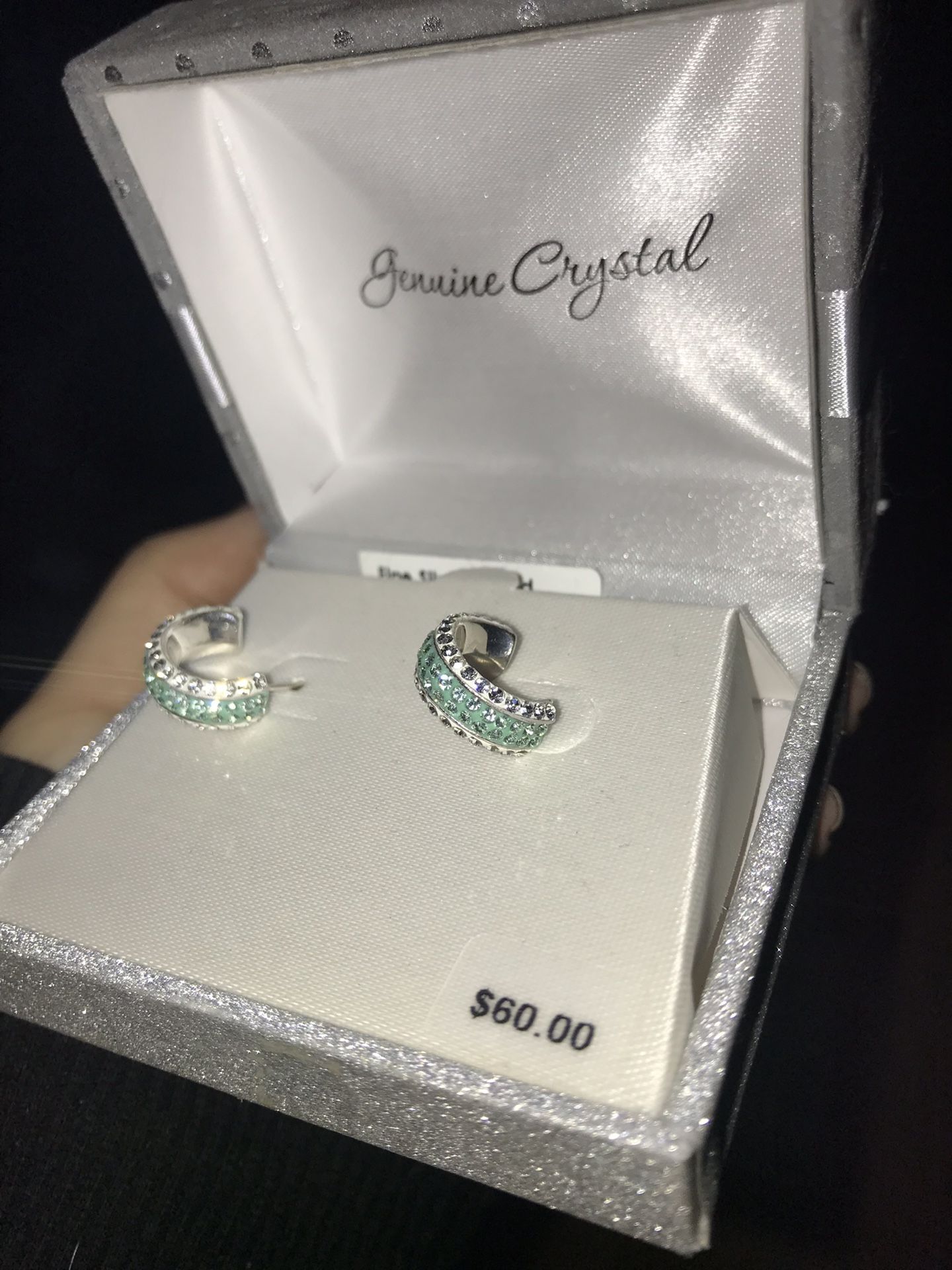 Genuine Crystal fine silver plated green / turquoise Valentines Day Gift