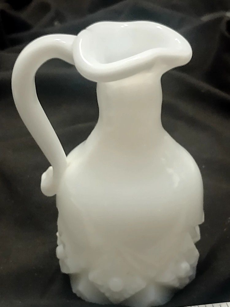 Small Antique Milk Glass Pitcher W Handle. Very Rare!
