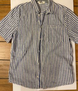 Blue and White Striped Button-Down Shirt