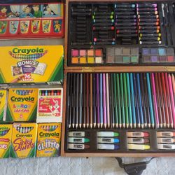 Vintage Art Set Crayons Map Pencils Pastels