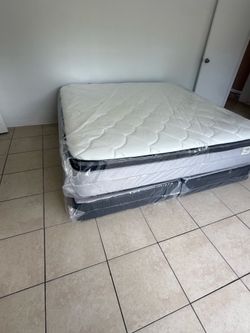 Pillows top king set with box spring all new furniture free delivery