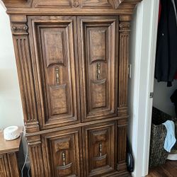Vintage Red Lion Dresser, Armoire, And Night Stand 