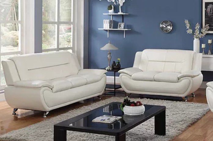 New White faux leather Sofa and Loveseat