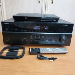 Yamaha Home Theater Natural Sound Receiver RX-V673 7.2 Channel A/V With Remote & AM FM  Antenna & Sony  DVD Blu-ray Player 