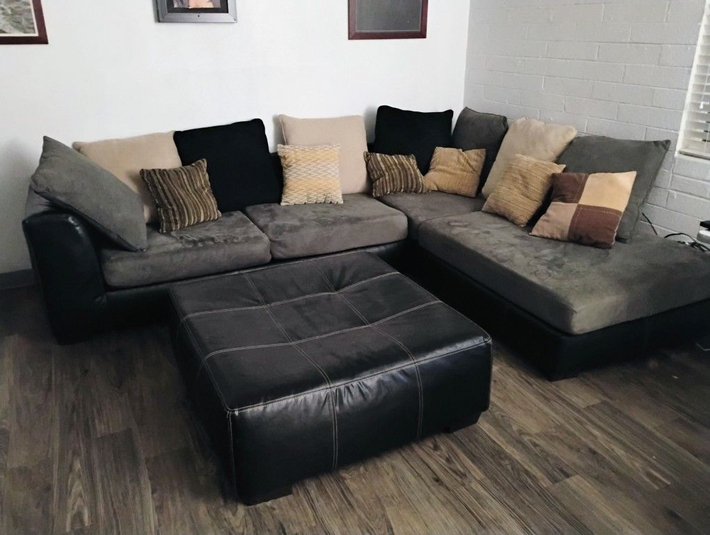 Leather & Suade Sectional Couch