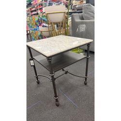 Marble Accent Table with Shelf, White Carrara/Dark Bronze