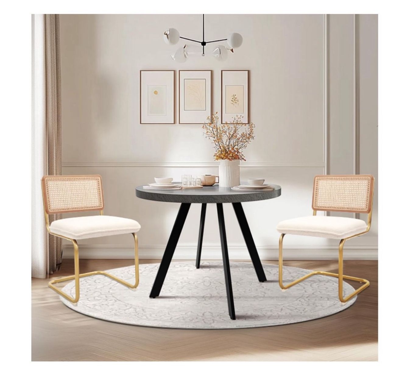  35.5" Round Dining Table Mid-Century Modern Table with Solid Metal Legs Leisure Table for Home, Conference, Office & Restaurant,