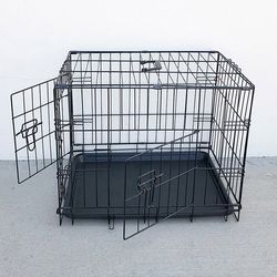 (Brand New) $30 Double Door 24” Dog Crate Cage Folding Metal Kennel, Plastic Tray 24x17x19 Inches