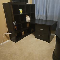 Black Desk With Shelving Unit