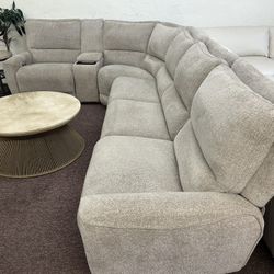 Furniture- 6 Pc Zero Gravity Fabric Sectional With 3 Power Recliners- Deklyn