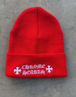Chrome Hearts Red Beanie Cross Logo Embroidery