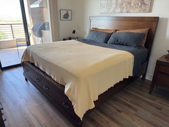 King brown wood storage bed frame
