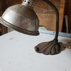 vtg Cast Iron Gooseneck Desk Lamp Art Deco Base w/Metal Shade