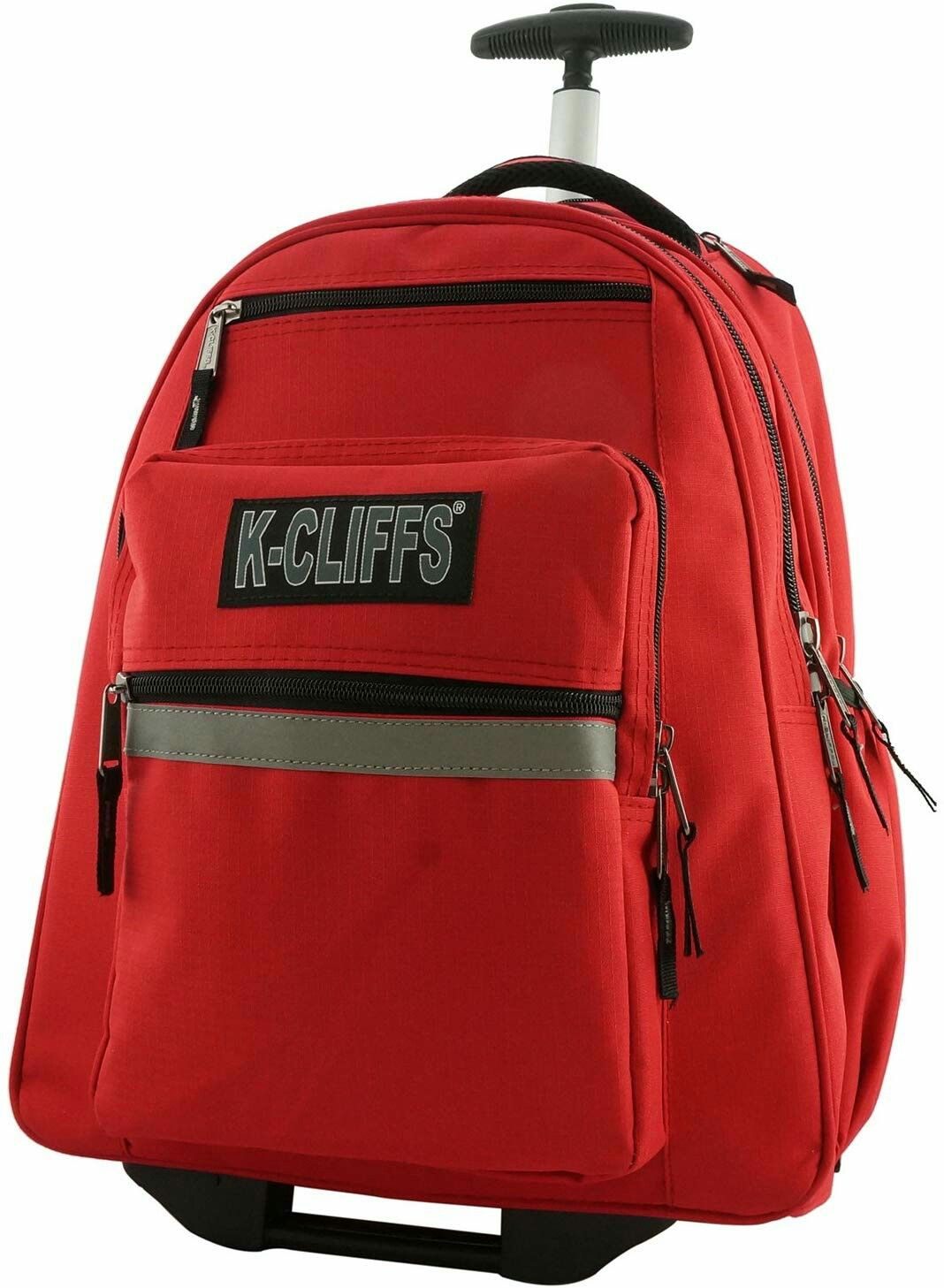 Heavy Duty Rolling Student School Bag with Wheels Deluxe Trolley Bookbag Wheeled Daypack Multiple Pockets with Safety Reflective Stripe Red