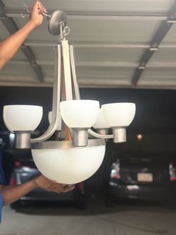 Chandelier Modern Nickel with Frosted Glass Shades
