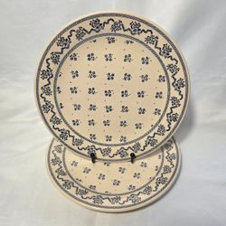 TWO Laura Ashley Johnson Brothers Petite Fleur Dinner Plates Blue Flowers & Rope