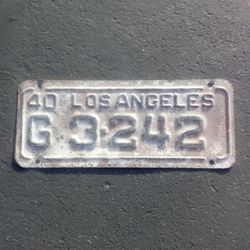 Antique 1940 Los Angeles License Plate Rare