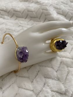 Raw Amethyst Ring And Bracelet 