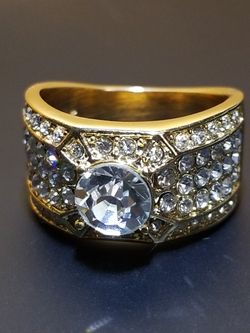 Women's men's vintage Diamond simulated yellow gold over 925s ring size 7.0