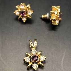 Costume Jewelry Purple amethyst pendant Cubic Zirconium Necklace and Earrings