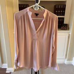 Ann Taylor V-Neck Champange Long Sleeve Top 