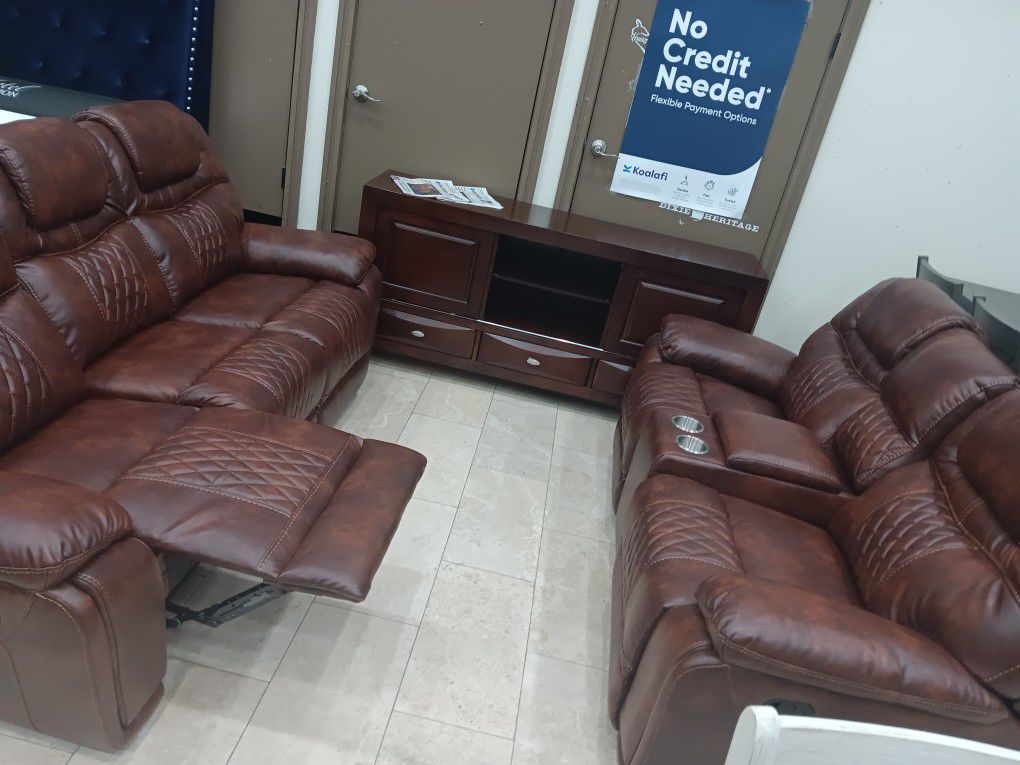 *Weekly Feature*---Santiago Sleek Brown Leather Reclining 3 Piece Sets---Delivery And Financing Available🫡