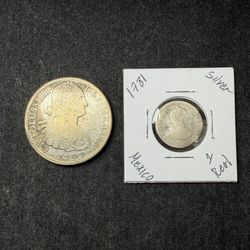 2 Mexican Silver Coins. Reales 