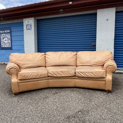 Curved Real Leather Couch – Solid Wood Frame – Free Delivery!