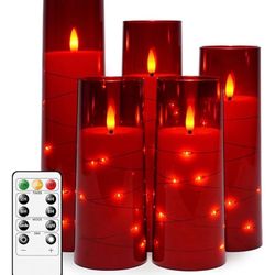 Flameless Is LED Candles with Timer 5 pc - Red 